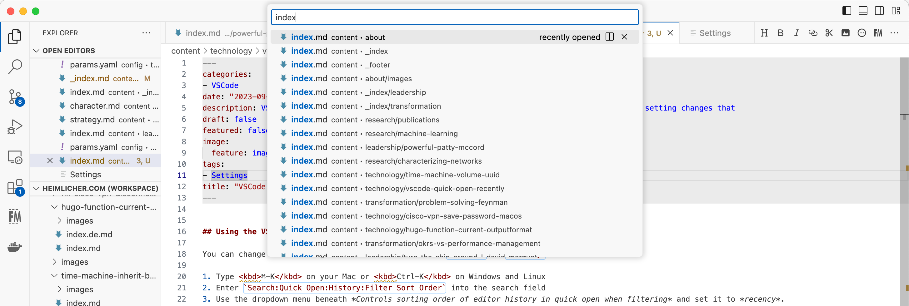 Vscode quick open settings default